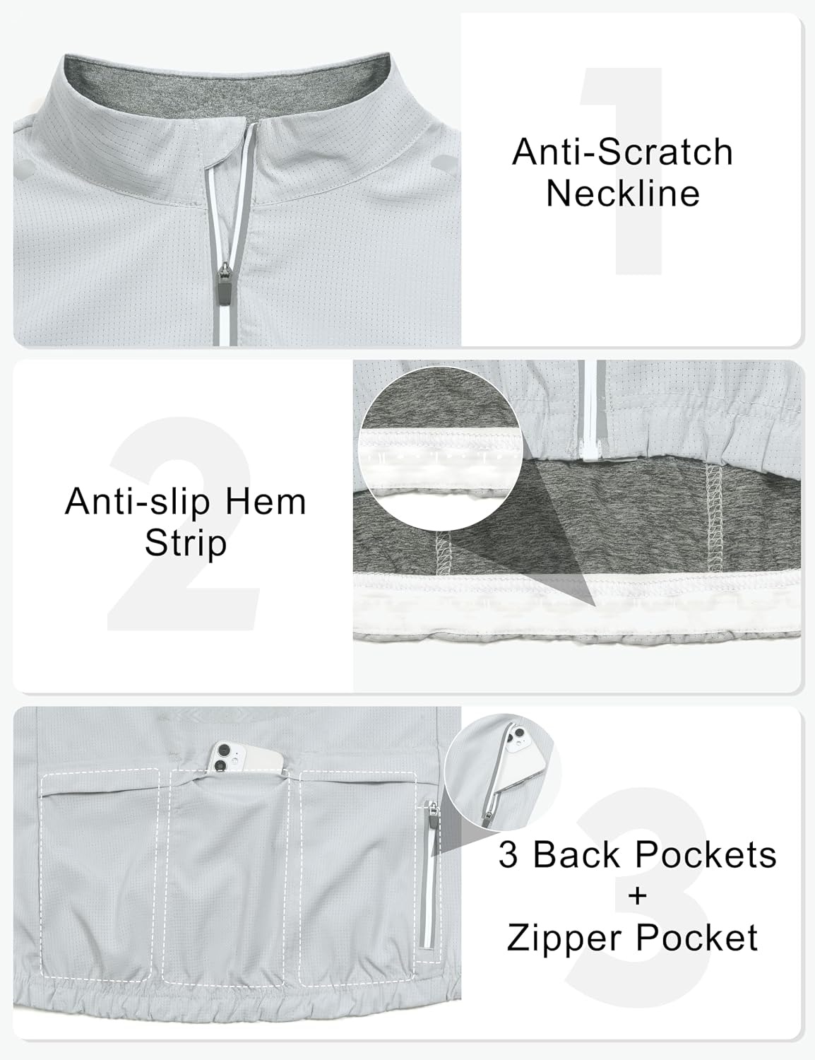 image:imageLittle Donkey Andy Womens Breathable Cycling Jersey Short Sleeve Jacket Quick Dry UPF 50 Reflective ZipperLight Gray