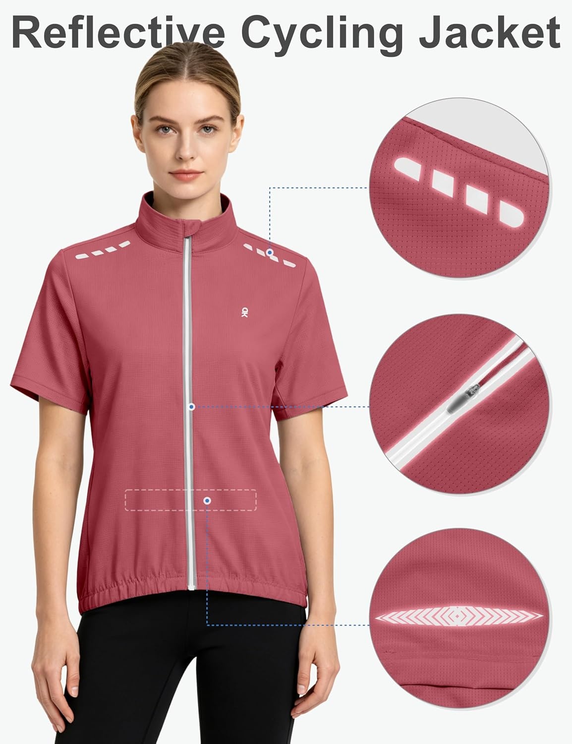 image:imageLittle Donkey Andy Womens Breathable Cycling Jersey Short Sleeve Jacket Quick Dry UPF 50 Reflective ZipperWatermelon Red