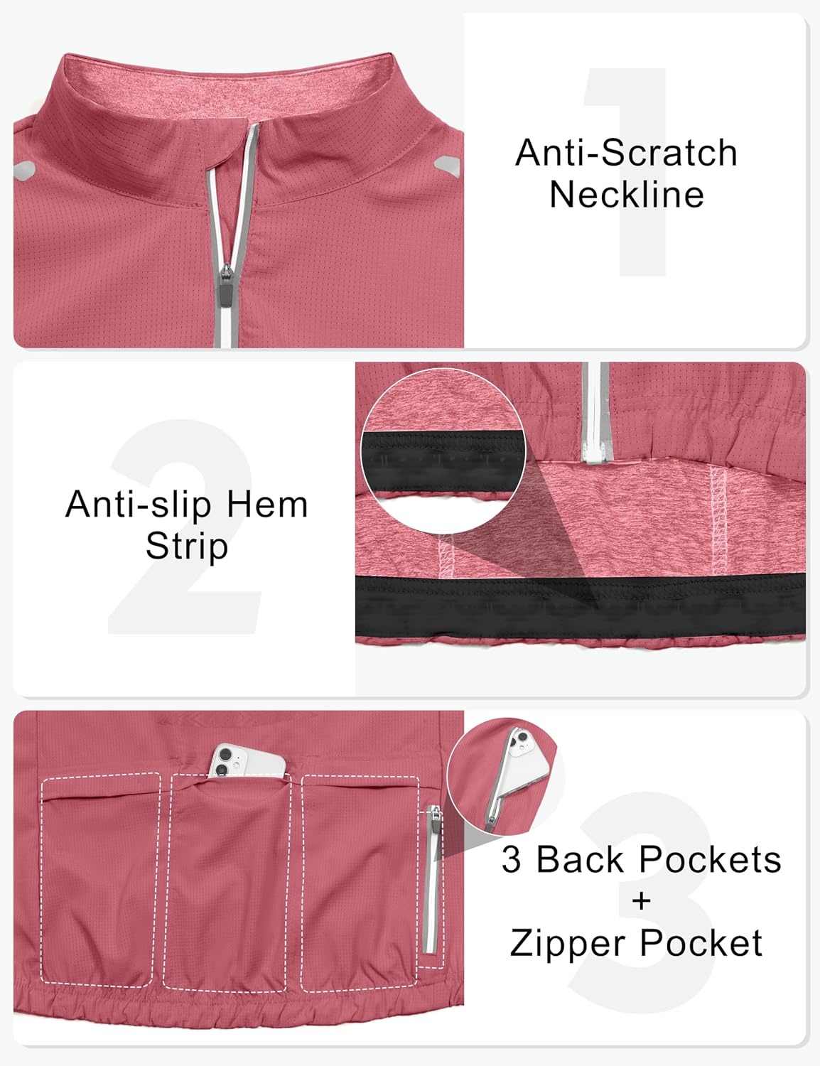 image:imageLittle Donkey Andy Womens Breathable Cycling Jersey Short Sleeve Jacket Quick Dry UPF 50 Reflective ZipperWatermelon Red