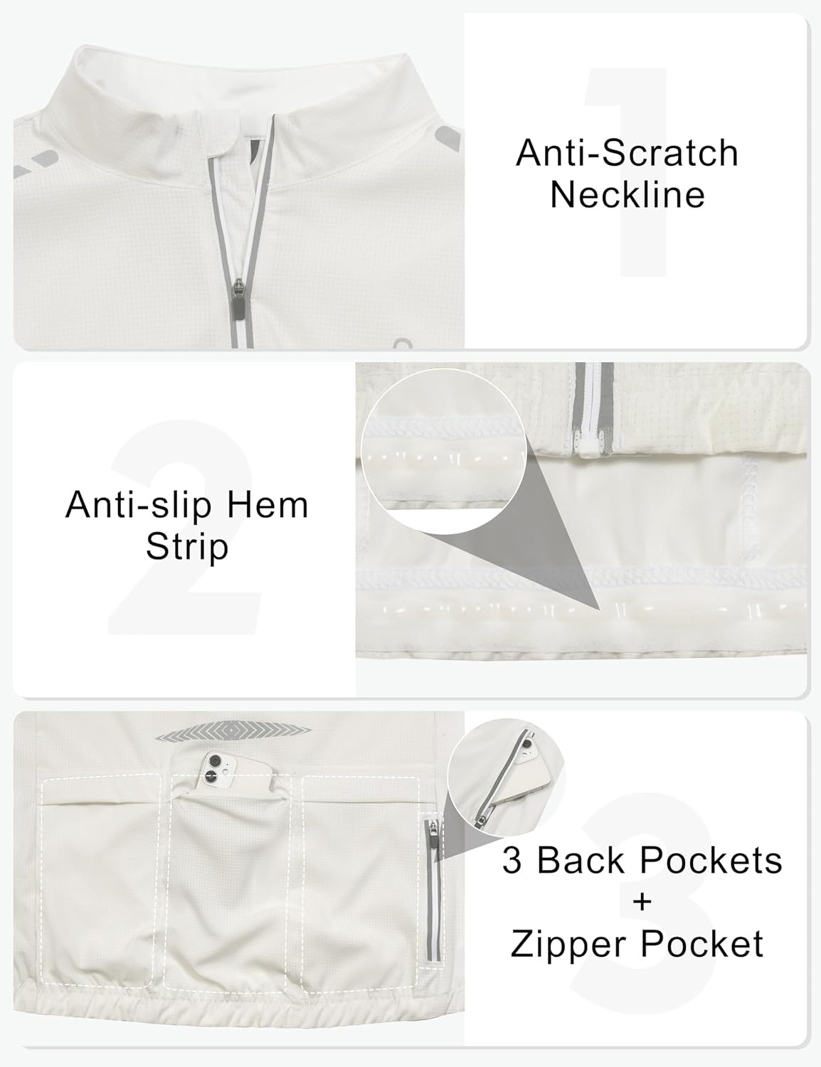 image:imageLittle Donkey Andy Womens Breathable Cycling Jersey Short Sleeve Jacket Quick Dry UPF 50 Reflective ZipperWhite