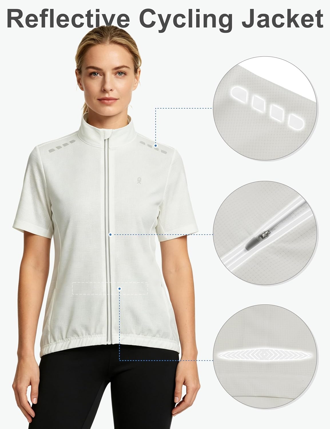 image:imageLittle Donkey Andy Womens Breathable Cycling Jersey Short Sleeve Jacket Quick Dry UPF 50 Reflective ZipperWhite