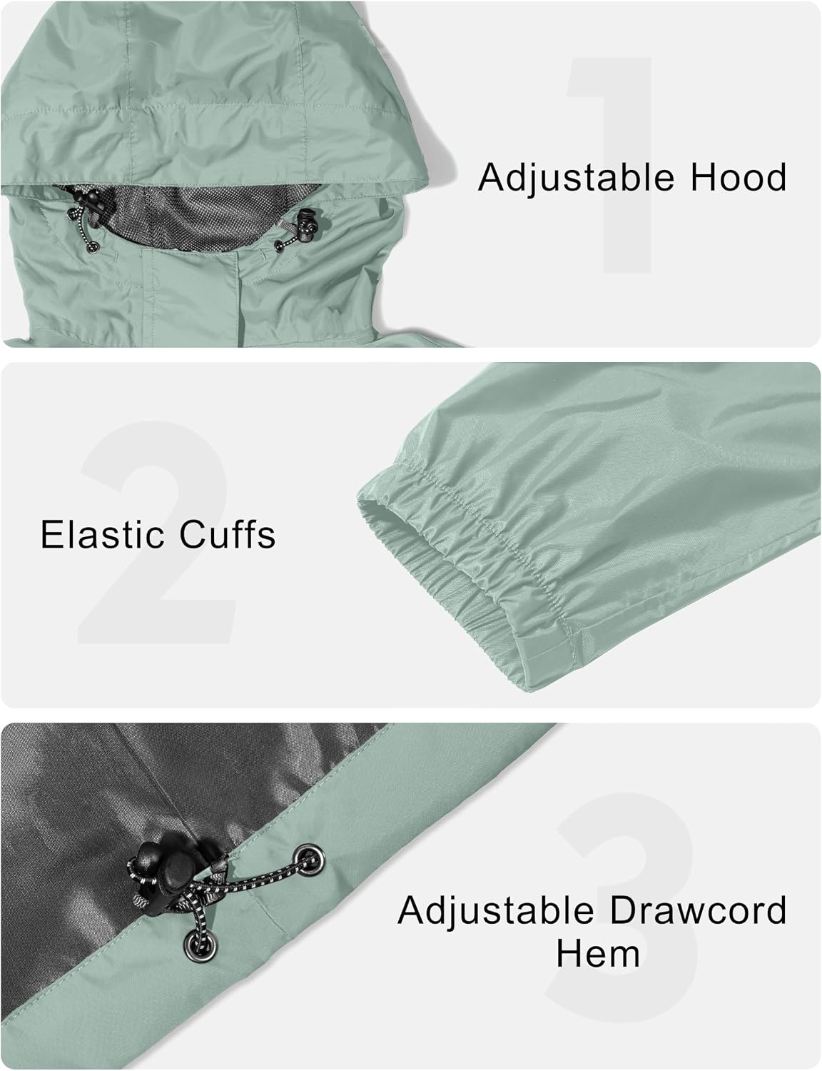 image:imageLittle Donkey Andy Womens Packable Rain Jacket Lightweight Waterproof Hooded Windbreaker for Hiking Travel FishingDusty Sage Green
