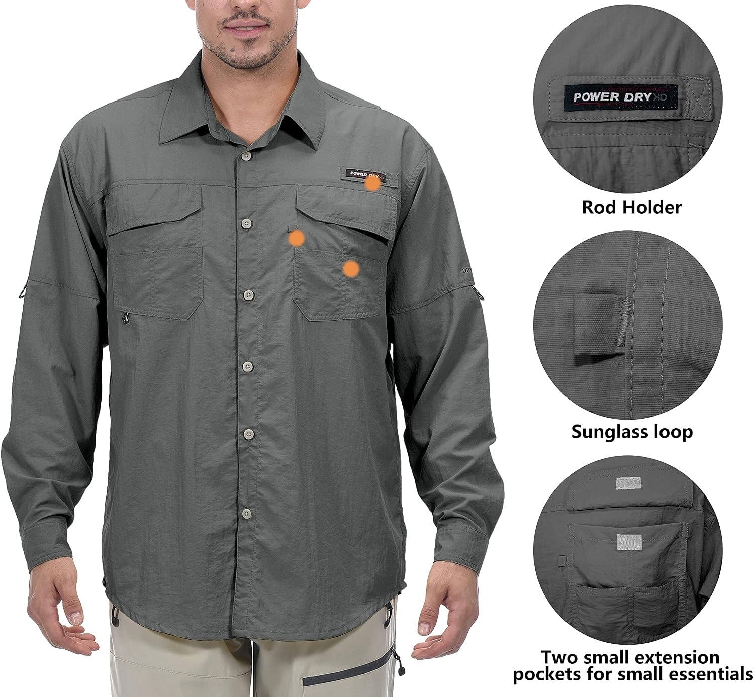 image:imageLittle Donkey Andy Mens UPF 50 UV Protection Shirt Long Sleeve Fishing Hiking ShirtGray