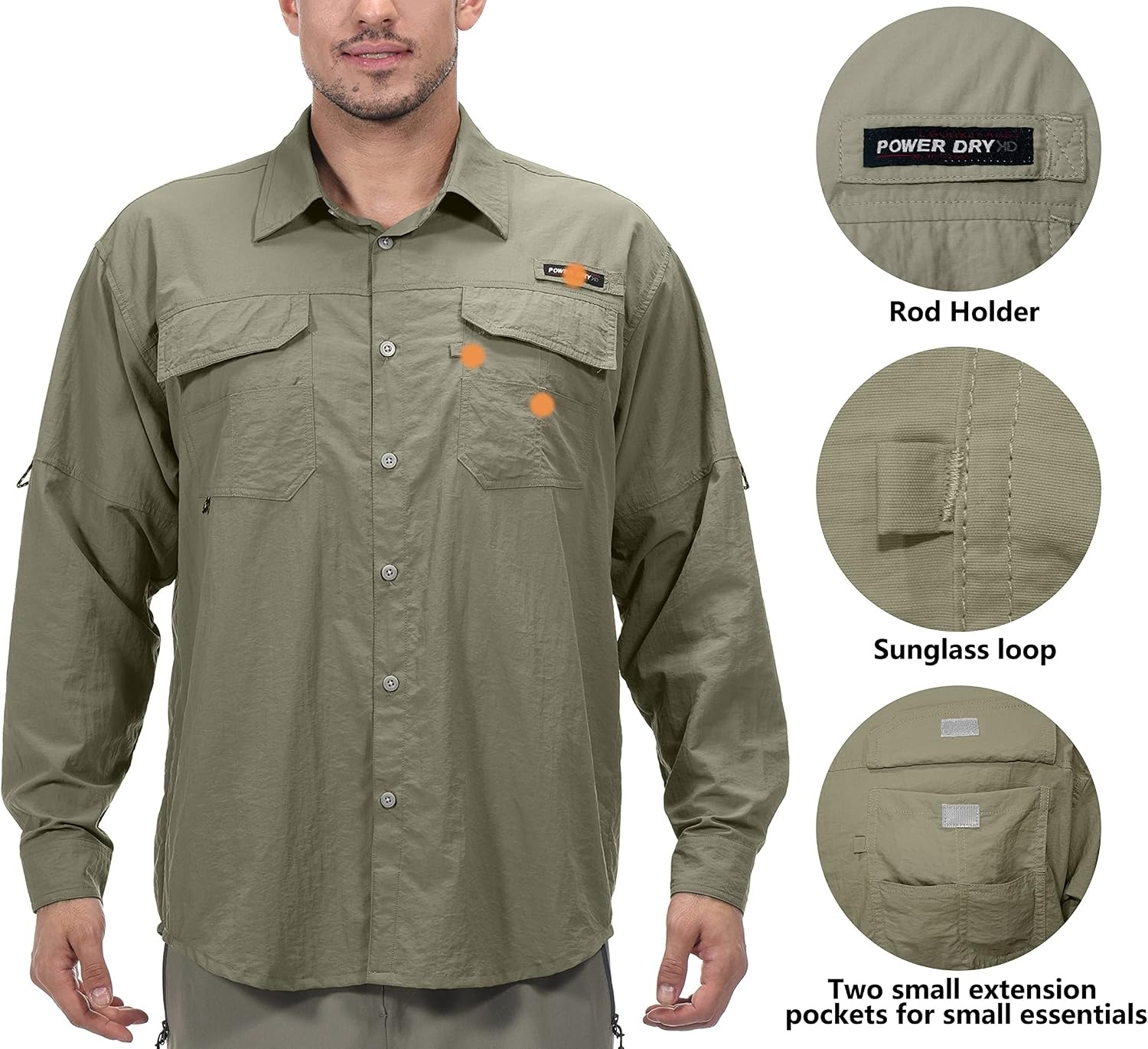image:imageLittle Donkey Andy Mens UPF 50 UV Protection Shirt Long Sleeve Fishing Hiking ShirtSage