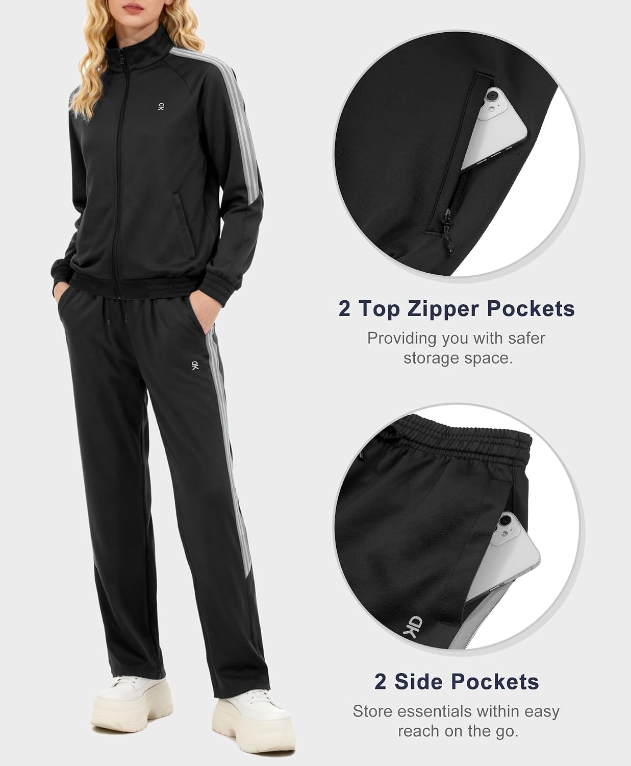 image:imageLittle Donkey Andy Women Sweatsuit Jogger Tracksuit 2 Piece Athletic Outfit Straight Leg Sweatpant Set Full Zip Matching SuitBlack