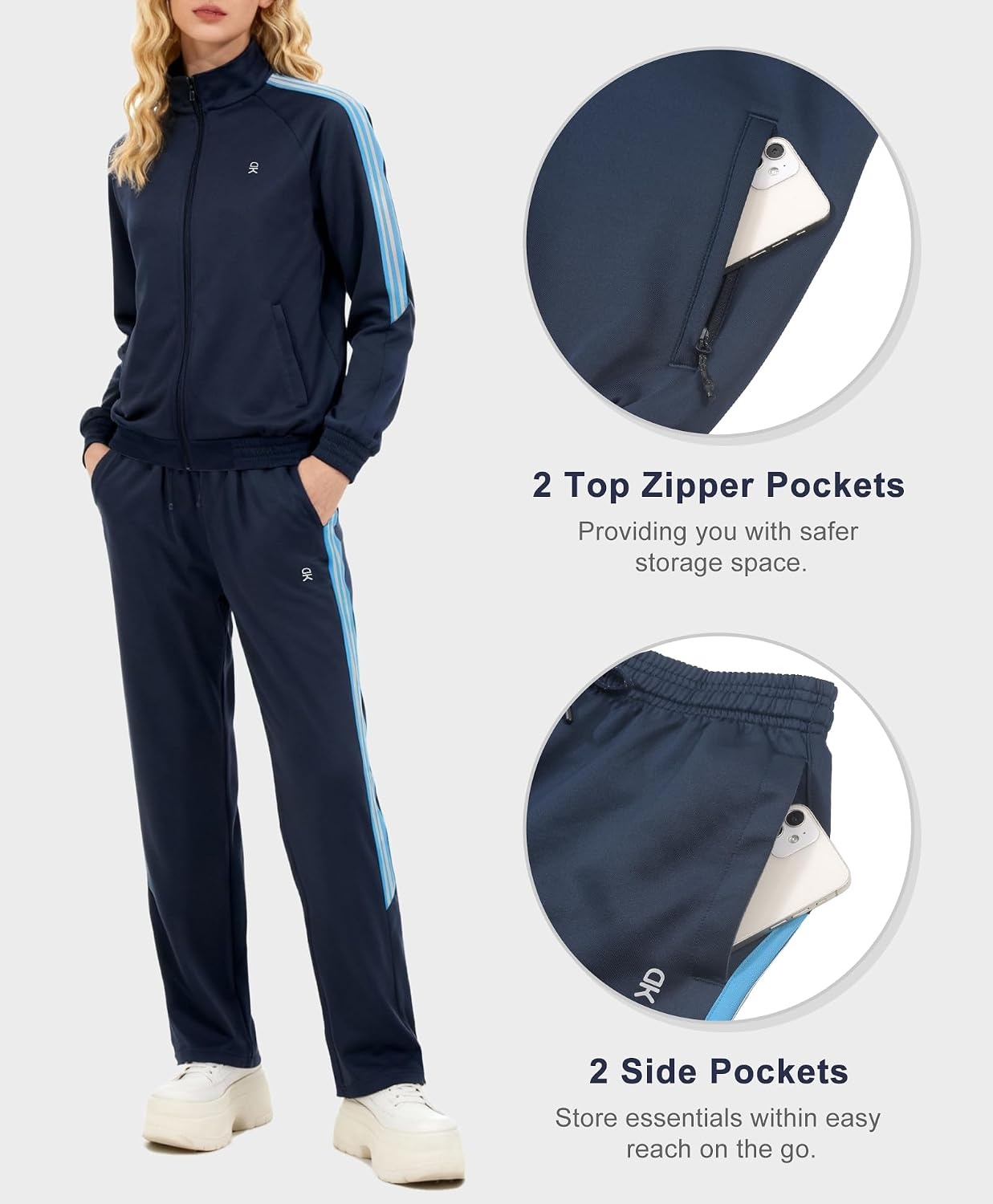 image:imageLittle Donkey Andy Women Sweatsuit Jogger Tracksuit 2 Piece Athletic Outfit Straight Leg Sweatpant Set Full Zip Matching SuitDark Blue