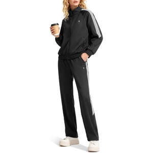 Little Donkey Andy Women Sweatsuit Jogger Tracksuit 2 Piece Athletic Outfit Straight Leg Sweatpant Set Full Zip Matching Suit(Black)