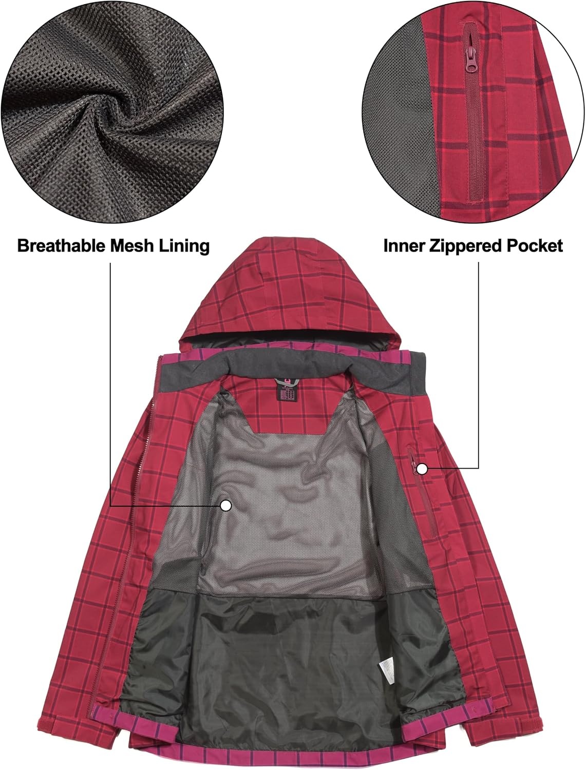 image:imageLittle Donkey Andy Womens Rain Jacket Packable Waterproof Raincoat Hooded Waterproof Packable Raincoat Hooded Breathable Windbreaker Lightweight Outdoor Rain Shell Hiking Golf Travel Camping FishingRed Plaid