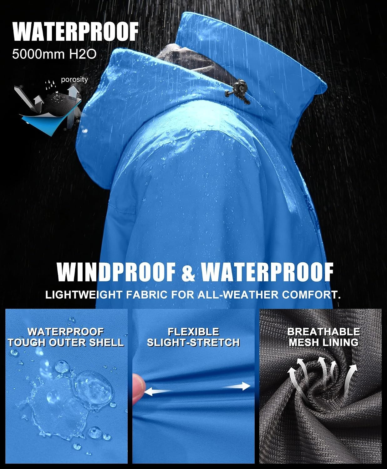 image:imageLittle Donkey Andy Womens Rain Jacket Packable Waterproof Raincoat Hooded Waterproof Packable Raincoat Hooded Breathable Windbreaker Lightweight Outdoor Rain Shell Hiking Golf Travel Camping FishingOcean Blue
