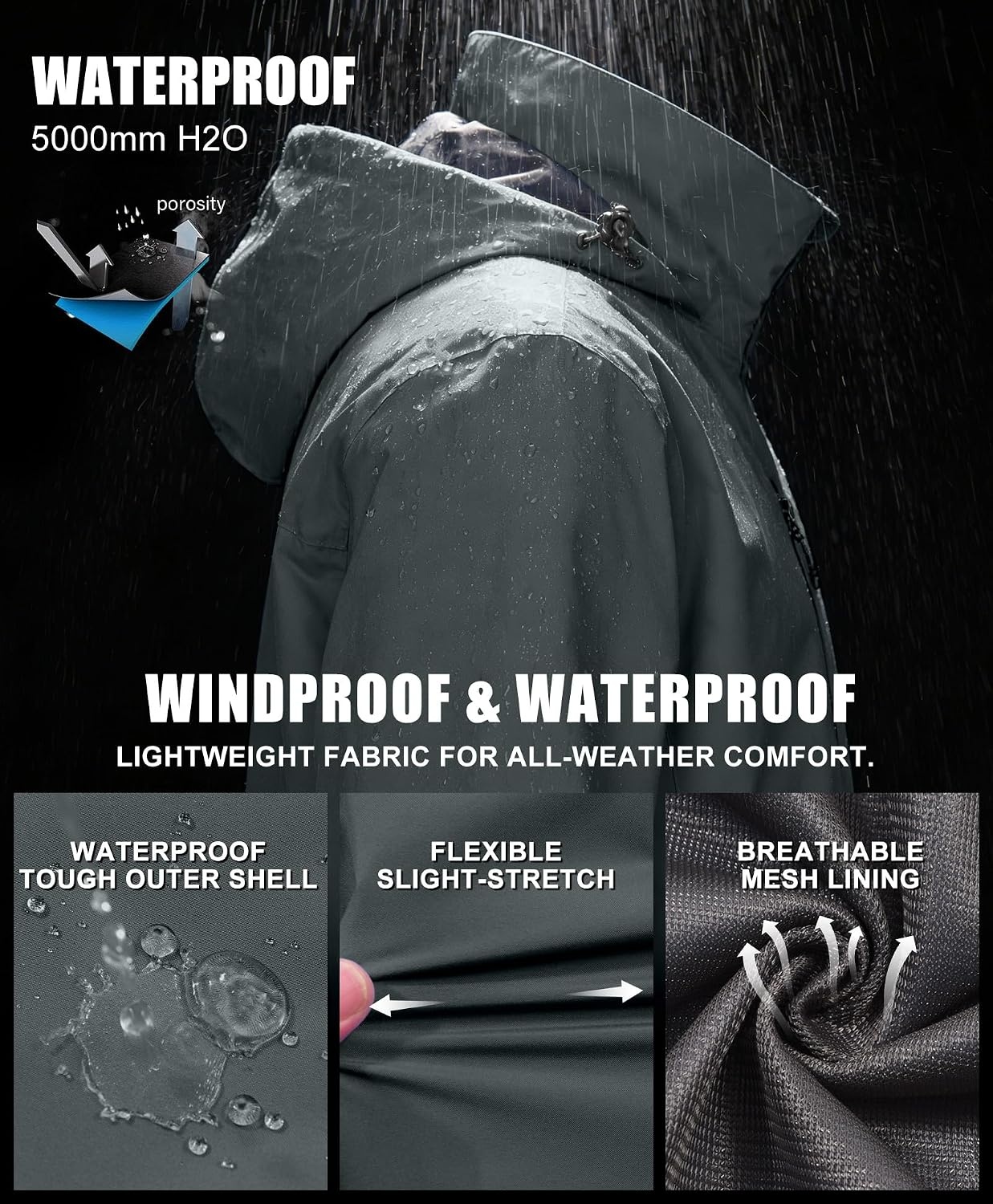 image:imageLittle Donkey Andy Womens Rain Jacket Packable Waterproof Raincoat Hooded Waterproof Packable Raincoat Hooded Breathable Windbreaker Lightweight Outdoor Rain Shell Hiking Golf Travel Camping FishingGrey
