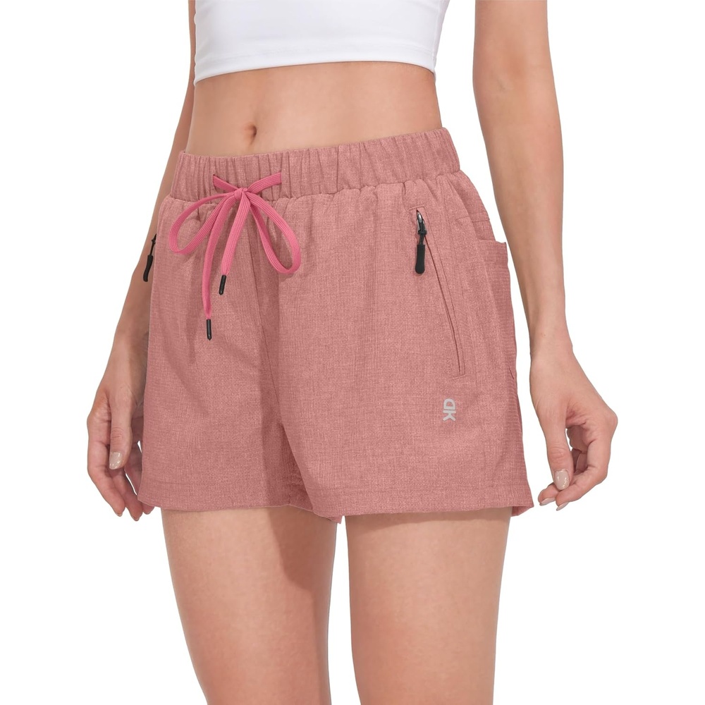 image:imageLittle Donkey Andy Womens 3 inch Hiking Shorts Quick Dry Lightweight Summer Athletic Shorts with Zipper PocketsLight Pink