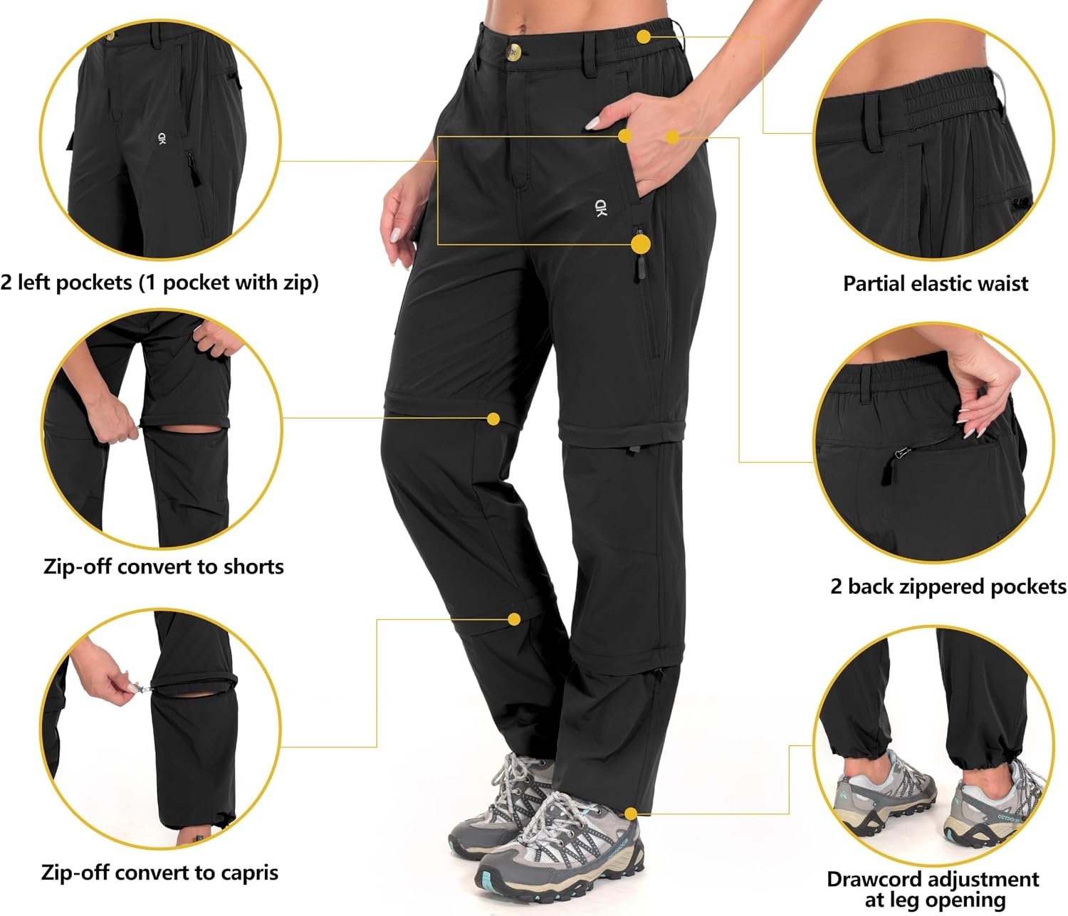 image:imageLittle Donkey Andy Womens Convertible Pants 3 in 1 Zip Off Hiking Pants 7 Pockets Quick Dry Water Resistant Stretch 3in1 Zip off 3 Legs Sun Protection UPF 50 for Outdoor Hiking amp SafariBlack