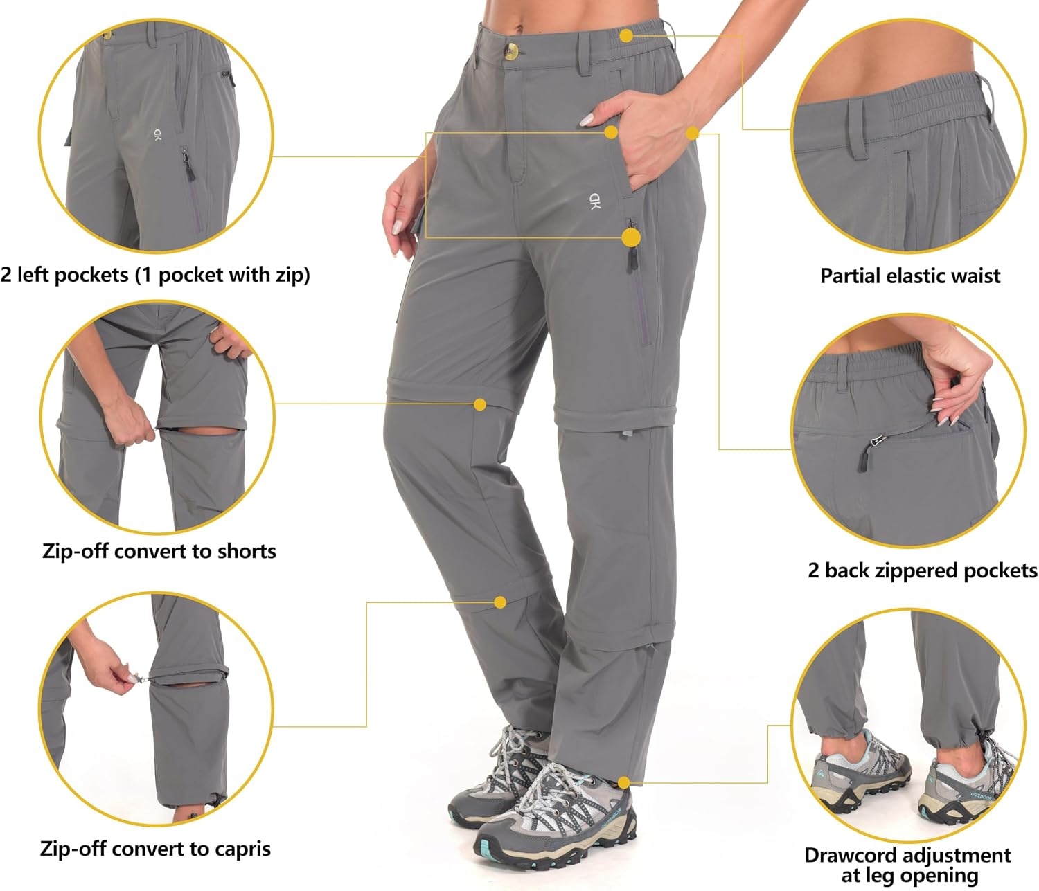 image:imageLittle Donkey Andy Womens Convertible Pants 3 in 1 Zip Off Hiking Pants 7 Pockets Quick Dry Water Resistant Stretch 3in1 Zip off 3 Legs Sun Protection UPF 50 for Outdoor Hiking amp SafariGray