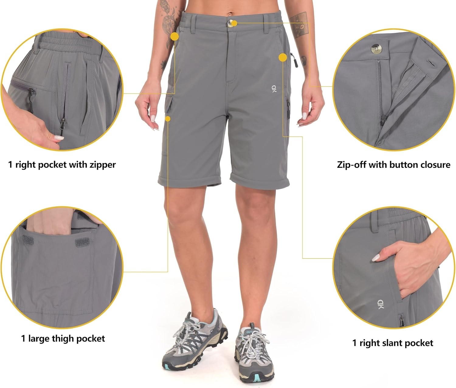 image:imageLittle Donkey Andy Womens Convertible Pants 3 in 1 Zip Off Hiking Pants 7 Pockets Quick Dry Water Resistant Stretch 3in1 Zip off 3 Legs Sun Protection UPF 50 for Outdoor Hiking amp SafariGray