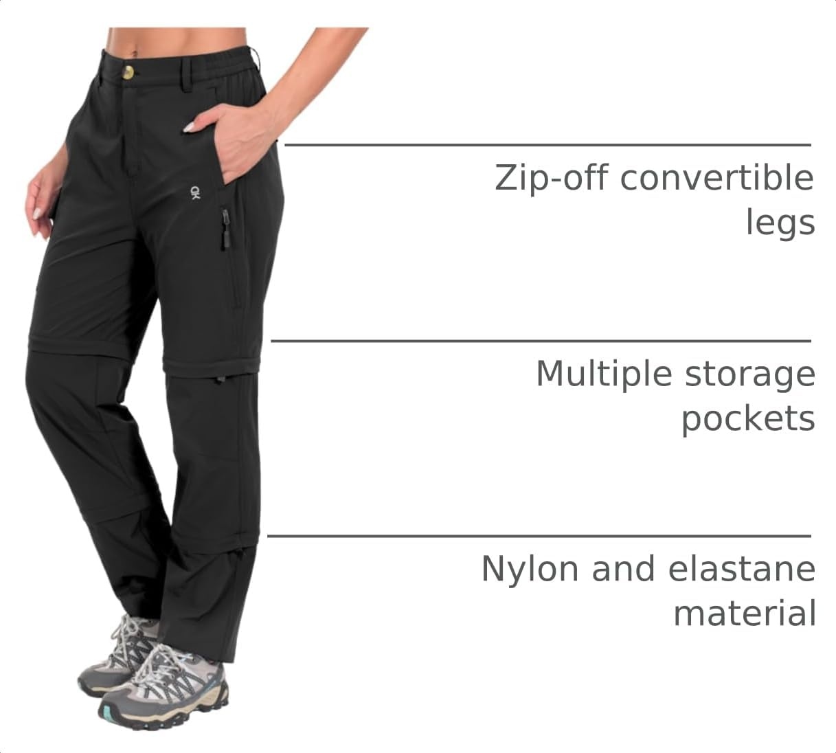 image:imageLittle Donkey Andy Womens Convertible Pants 3 in 1 Zip Off Hiking Pants 7 Pockets Quick Dry Water Resistant Stretch 3in1 Zip off 3 Legs Sun Protection UPF 50 for Outdoor Hiking amp SafariBlack