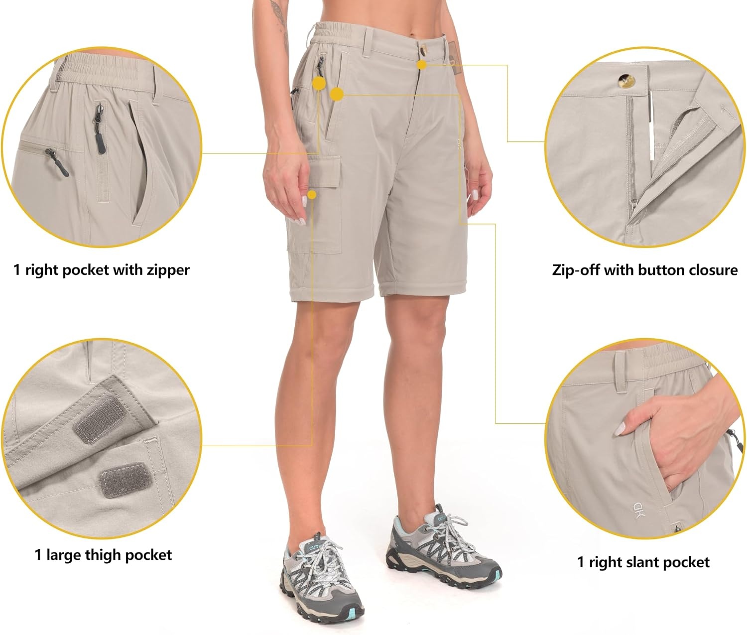 image:imageLittle Donkey Andy Womens Convertible Pants 3 in 1 Zip Off Hiking Pants 7 Pockets Quick Dry Water Resistant Stretch 3in1 Zip off 3 Legs Sun Protection UPF 50 for Outdoor Hiking amp SafariKhaki