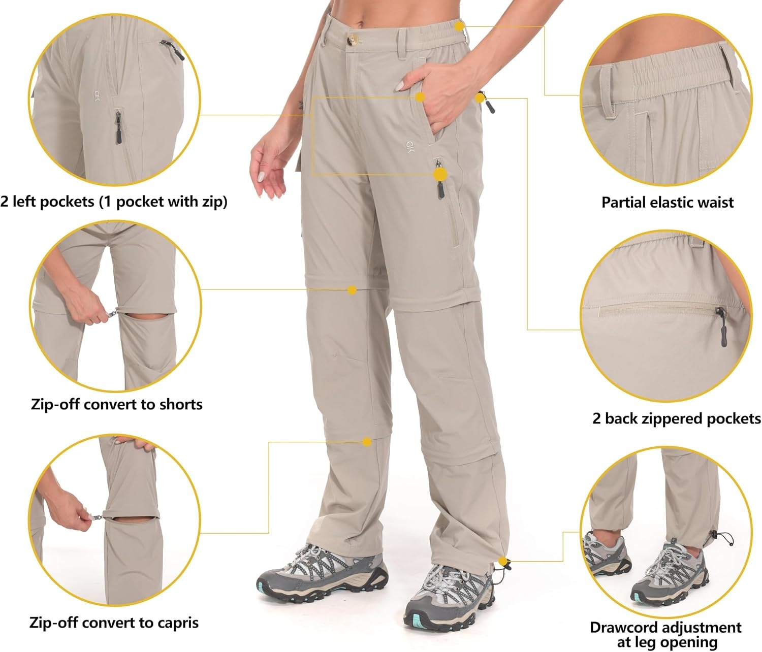image:imageLittle Donkey Andy Womens Convertible Pants 3 in 1 Zip Off Hiking Pants 7 Pockets Quick Dry Water Resistant Stretch 3in1 Zip off 3 Legs Sun Protection UPF 50 for Outdoor Hiking amp SafariKhaki
