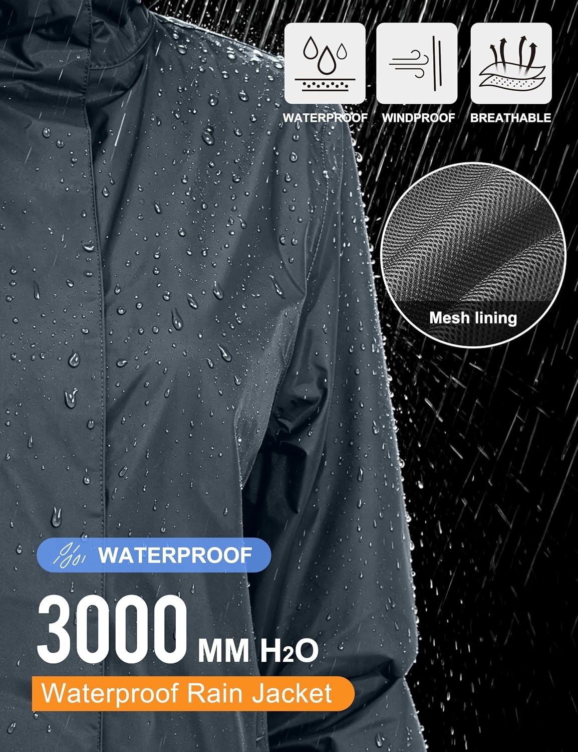 image:imageLittle Donkey Andy Womens Packable Waterproof Hooded Rain Jacket Windproof outdoor windbreaker suitable for hiking travel fishing camping and daily outdoor tripsDark Gray