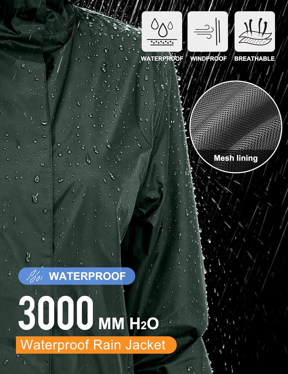 image:imageLittle Donkey Andy Womens Packable Waterproof Hooded Rain Jacket Windproof outdoor windbreaker suitable for hiking travel fishing camping and daily outdoor tripsDark Forest Green