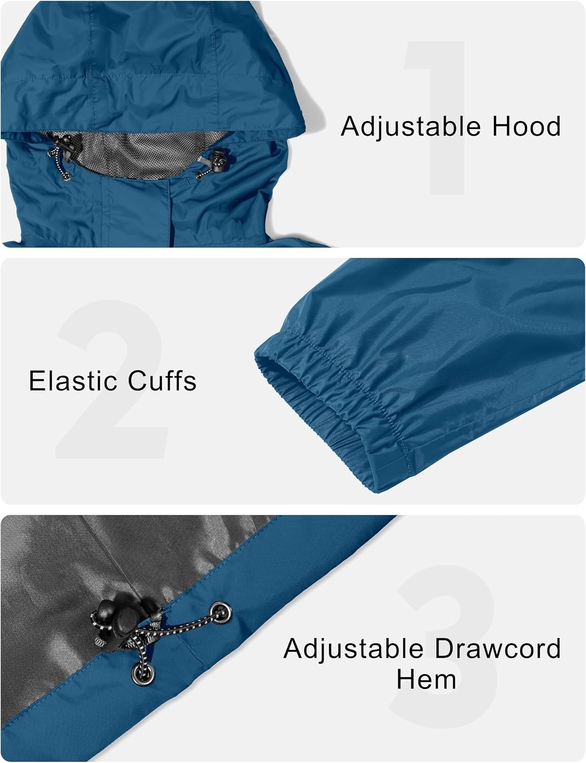 image:imageLittle Donkey Andy Womens Packable Waterproof Hooded Rain Jacket Windproof outdoor windbreaker suitable for hiking travel fishing camping and daily outdoor tripsClassic Blue
