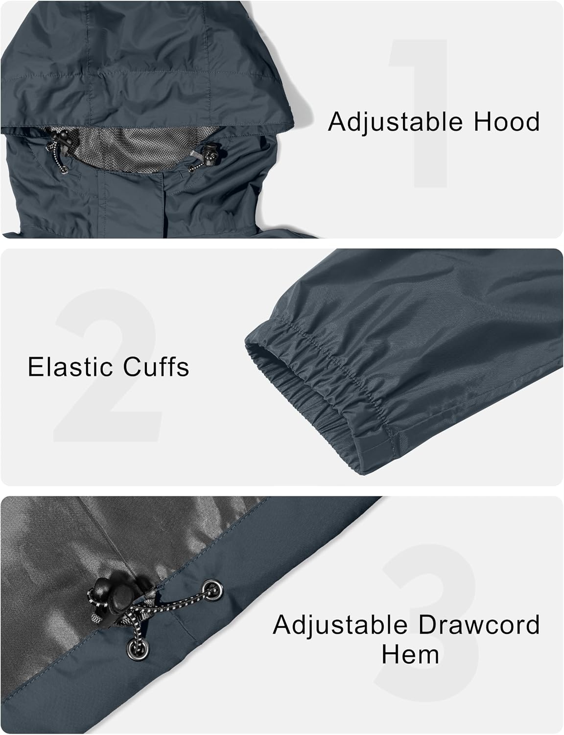 image:imageLittle Donkey Andy Womens Packable Waterproof Hooded Rain Jacket Windproof outdoor windbreaker suitable for hiking travel fishing camping and daily outdoor tripsDark Gray