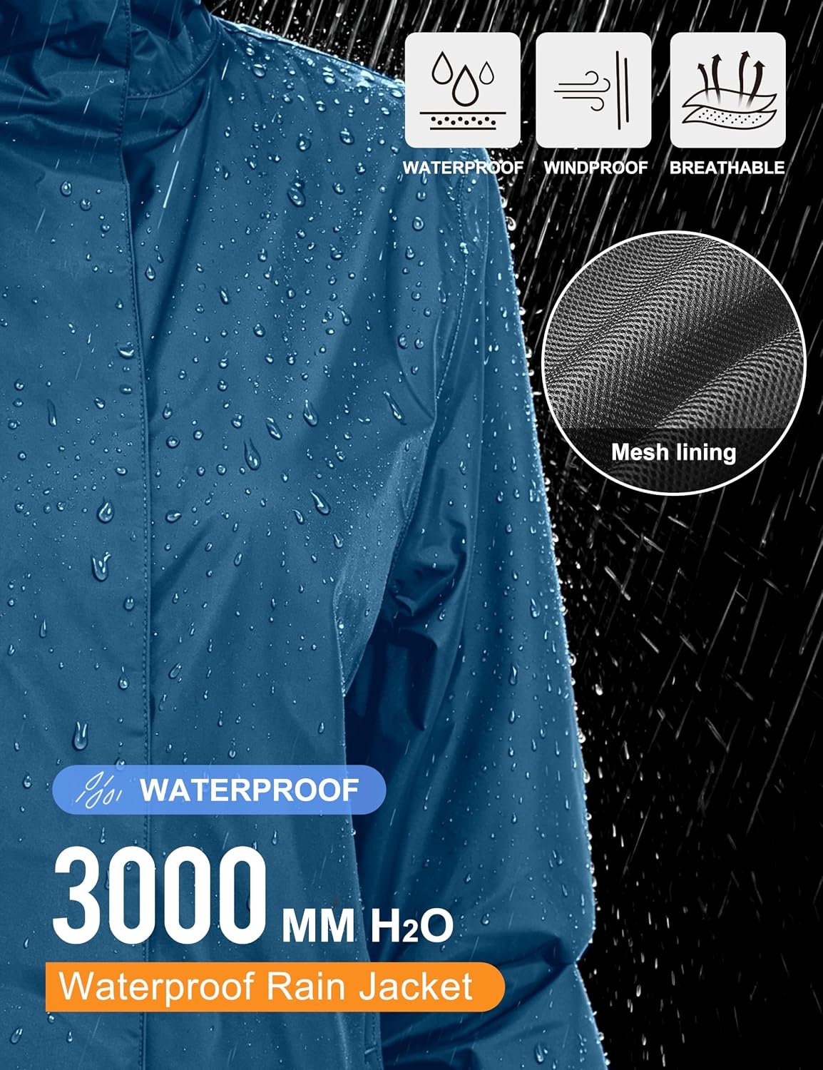 image:imageLittle Donkey Andy Womens Packable Waterproof Hooded Rain Jacket Windproof outdoor windbreaker suitable for hiking travel fishing camping and daily outdoor tripsClassic Blue
