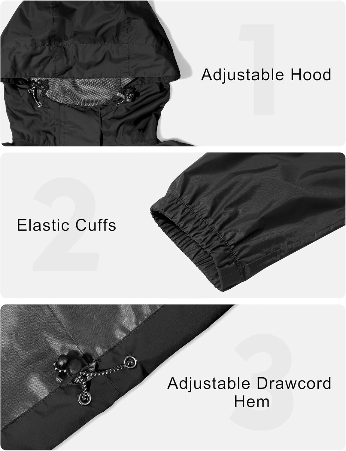 image:imageLittle Donkey Andy Womens Packable Waterproof Hooded Rain Jacket Windproof outdoor windbreaker suitable for hiking travel fishing camping and daily outdoor tripsBlack