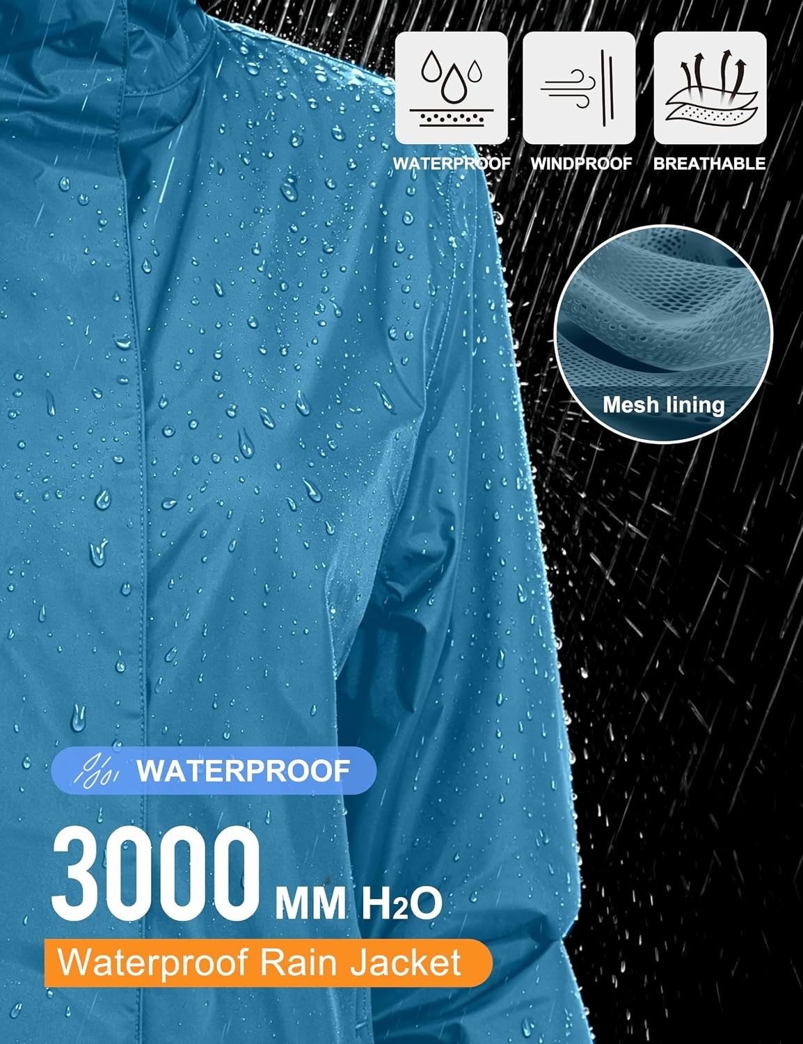 image:imageLittle Donkey Andy Womens Packable Waterproof Hooded Rain Jacket Windproof outdoor windbreaker suitable for hiking travel fishing camping and daily outdoor tripsTeal Blue