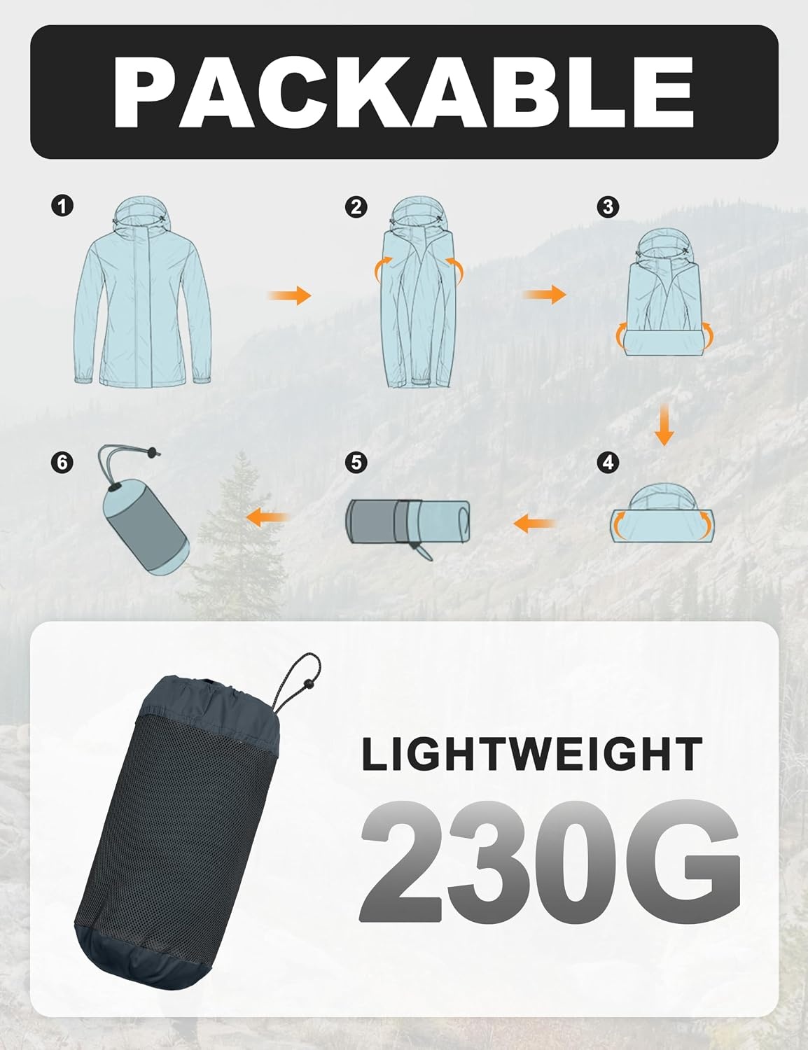 image:imageLittle Donkey Andy Womens Packable Waterproof Hooded Rain Jacket Windproof outdoor windbreaker suitable for hiking travel fishing camping and daily outdoor tripsDark Gray