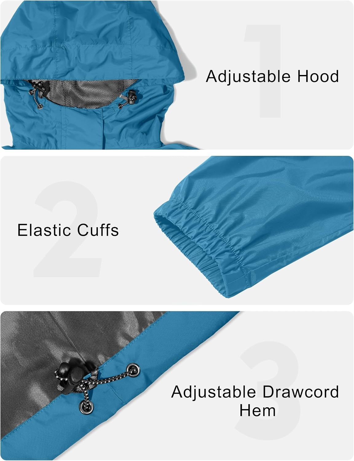 image:imageLittle Donkey Andy Womens Packable Waterproof Hooded Rain Jacket Windproof outdoor windbreaker suitable for hiking travel fishing camping and daily outdoor tripsTeal Blue