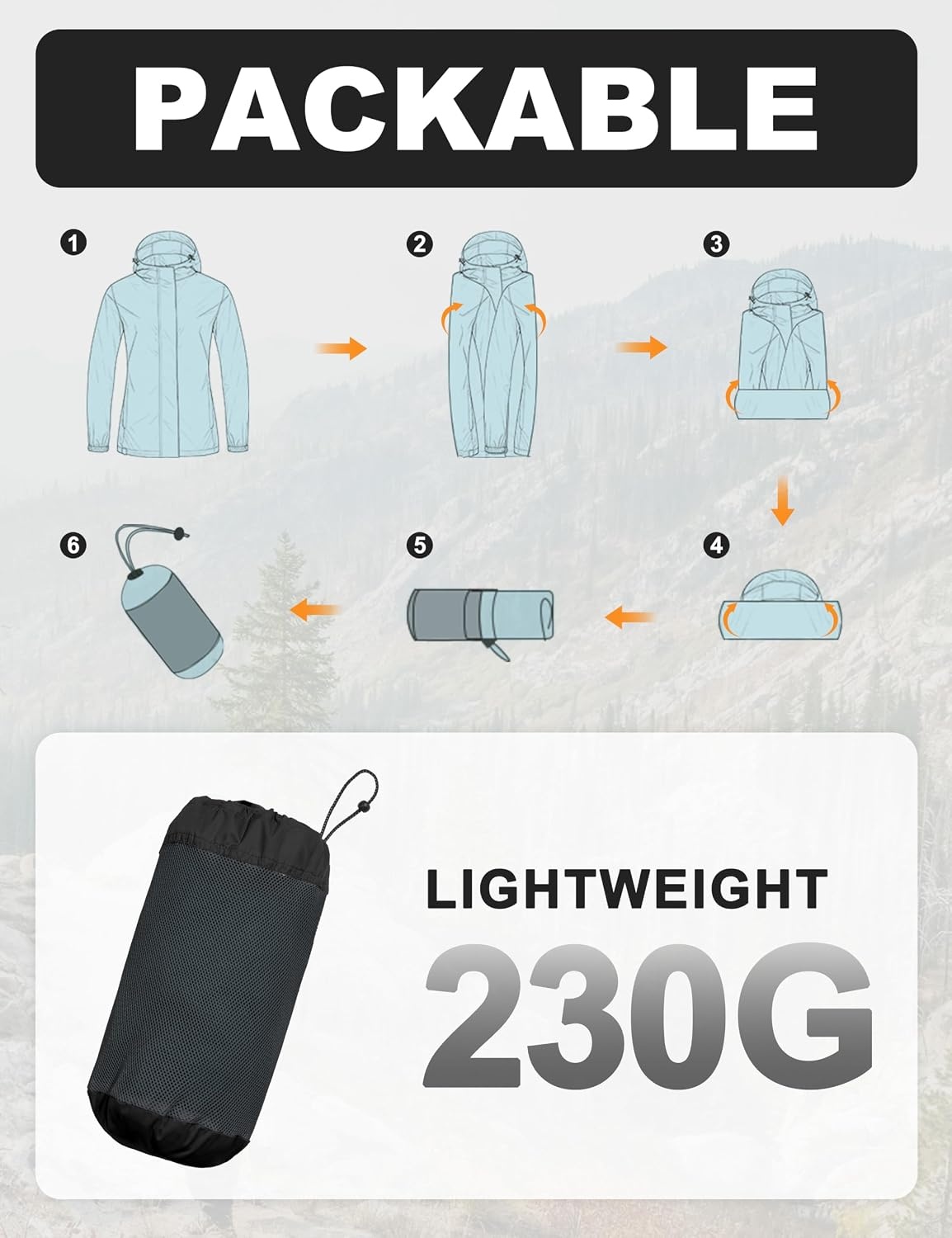 image:imageLittle Donkey Andy Womens Packable Waterproof Hooded Rain Jacket Windproof outdoor windbreaker suitable for hiking travel fishing camping and daily outdoor tripsBlack