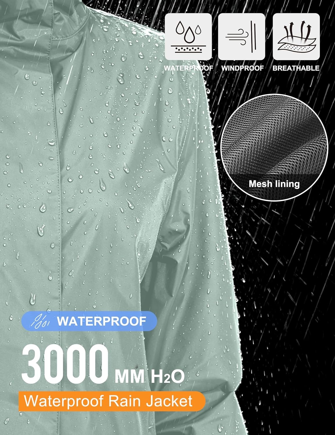 image:imageLittle Donkey Andy Womens Packable Waterproof Hooded Rain Jacket Windproof outdoor windbreaker suitable for hiking travel fishing camping and daily outdoor tripsDusty Sage Green