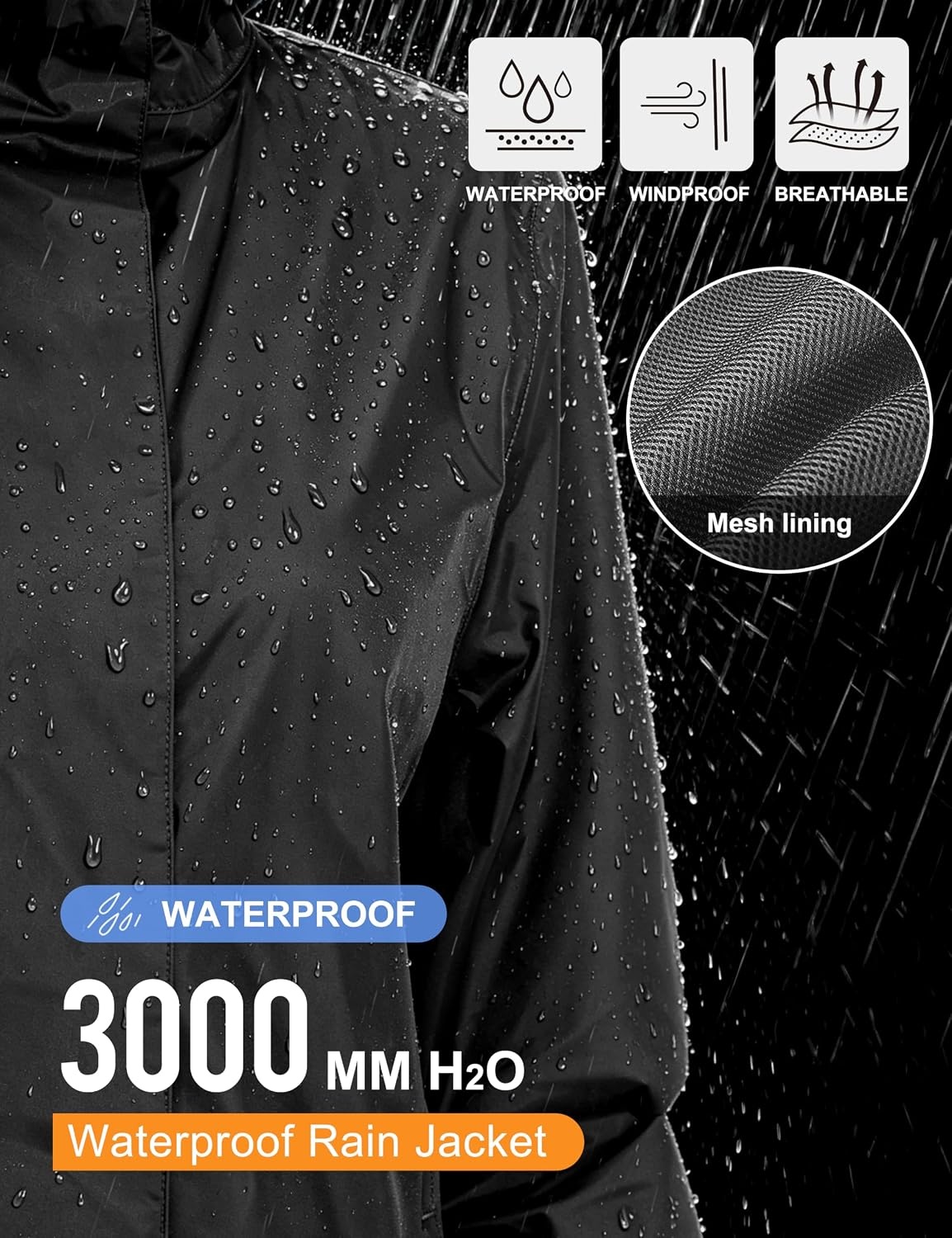 image:imageLittle Donkey Andy Womens Packable Waterproof Hooded Rain Jacket Windproof outdoor windbreaker suitable for hiking travel fishing camping and daily outdoor tripsBlack