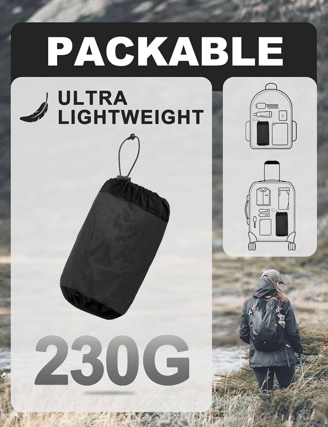 image:imageLittle Donkey Andy Womens Waterproof Hooded Rain Jacket Packable Lightweight amp Windproof Outer Windbreaker Ideal Outdoor Layer For Hiking Travel Fishing amp Outdoor ActivitiesBlack