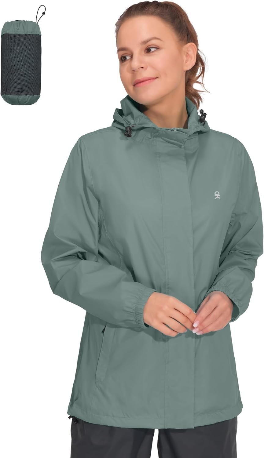 image:imageLittle Donkey Andy Womens Waterproof Hooded Rain Jacket Packable Lightweight amp Windproof Outer Windbreaker Ideal Outdoor Layer For Hiking Travel Fishing amp Outdoor ActivitiesPale Aqua