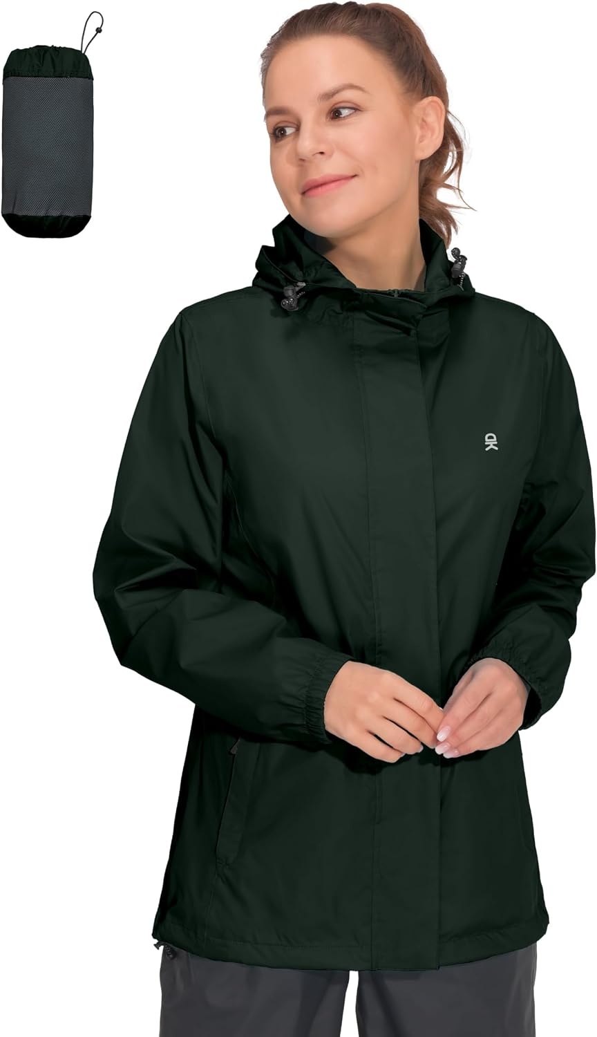 image:imageLittle Donkey Andy Womens Waterproof Hooded Rain Jacket Packable Lightweight amp Windproof Outer Windbreaker Ideal Outdoor Layer For Hiking Travel Fishing amp Outdoor ActivitiesRifle Green