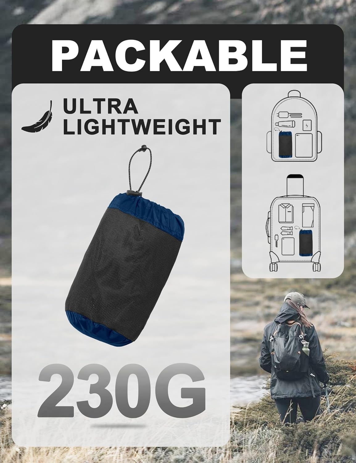 image:imageLittle Donkey Andy Womens Waterproof Hooded Rain Jacket Packable Lightweight amp Windproof Outer Windbreaker Ideal Outdoor Layer For Hiking Travel Fishing amp Outdoor ActivitiesClassic Blue