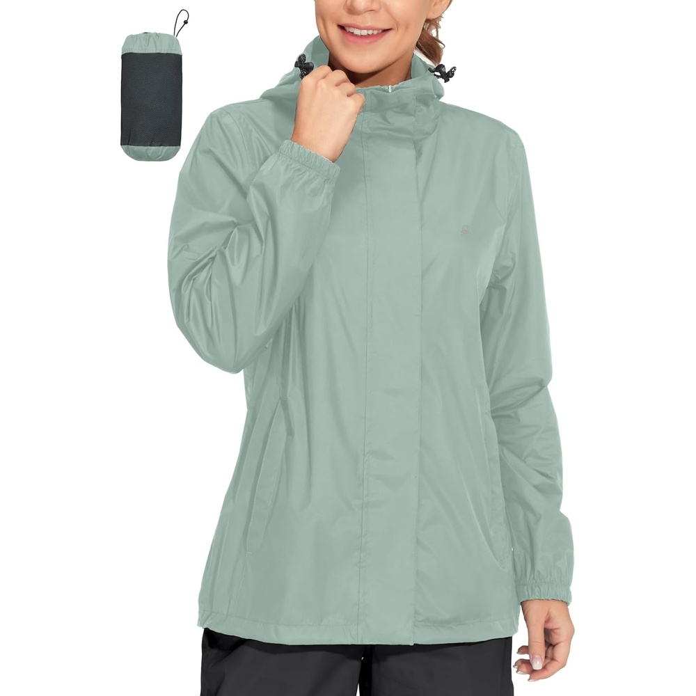 image:imageLittle Donkey Andy Womens Packable Waterproof Hooded Rain Jacket Windproof outdoor windbreaker suitable for hiking travel fishing camping and daily outdoor tripsDusty Sage Green