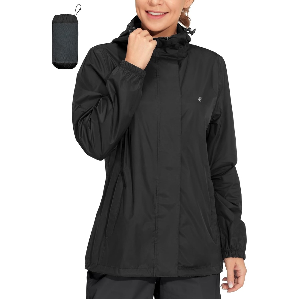 image:imageLittle Donkey Andy Womens Packable Waterproof Hooded Rain Jacket Windproof outdoor windbreaker suitable for hiking travel fishing camping and daily outdoor tripsBlack