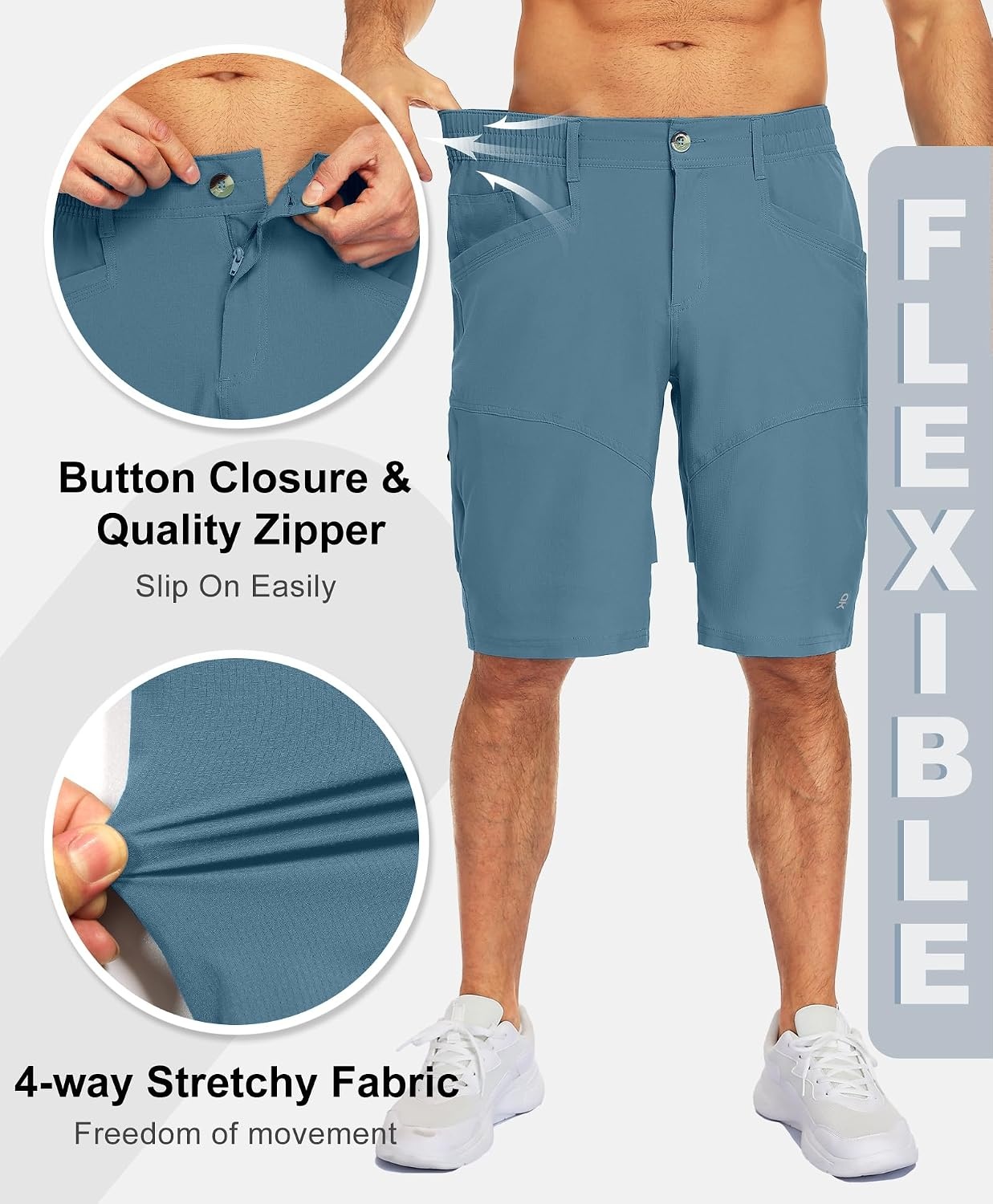 image:imageLittle Donkey Andy Mens Hiking Cargo Short Waterproof Golf Short 9 Pockets Quick Dry Lightweight Breathable Stretchy Ripstop Elastic Waist UPF 50 Outdoor Casual Work Fishing Sport CampingBluestone