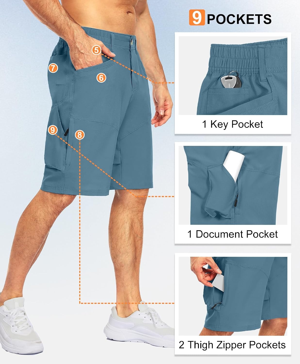 image:imageLittle Donkey Andy Mens Hiking Cargo Short Waterproof Golf Short 9 Pockets Quick Dry Lightweight Breathable Stretchy Ripstop Elastic Waist UPF 50 Outdoor Casual Work Fishing Sport CampingBluestone