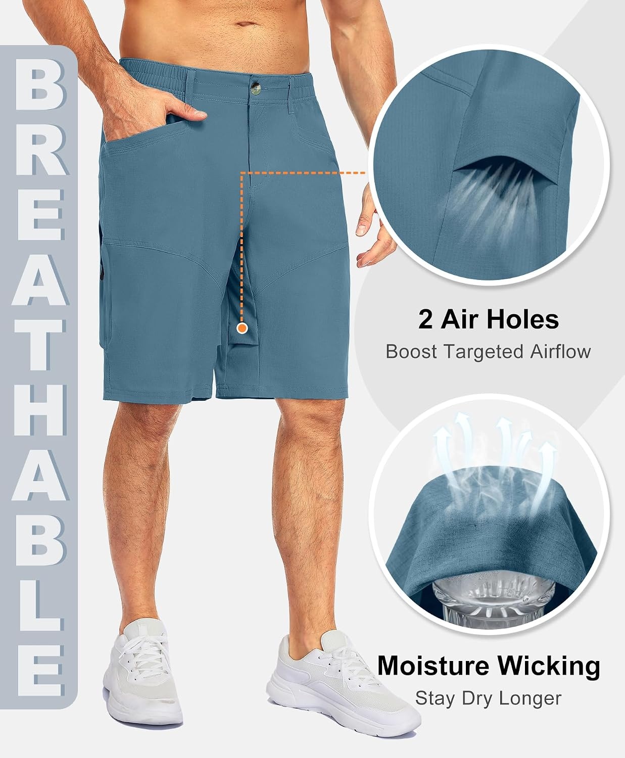 image:imageLittle Donkey Andy Mens Hiking Cargo Short Waterproof Golf Short 9 Pockets Quick Dry Lightweight Breathable Stretchy Ripstop Elastic Waist UPF 50 Outdoor Casual Work Fishing Sport CampingBluestone