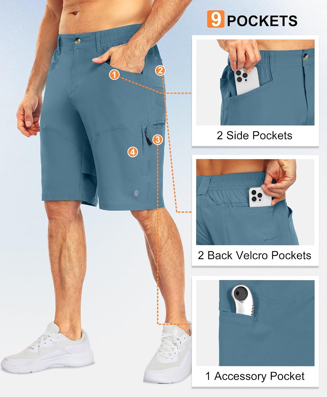 image:imageLittle Donkey Andy Mens Hiking Cargo Short Waterproof Golf Short 9 Pockets Quick Dry Lightweight Breathable Stretchy Ripstop Elastic Waist UPF 50 Outdoor Casual Work Fishing Sport CampingBluestone