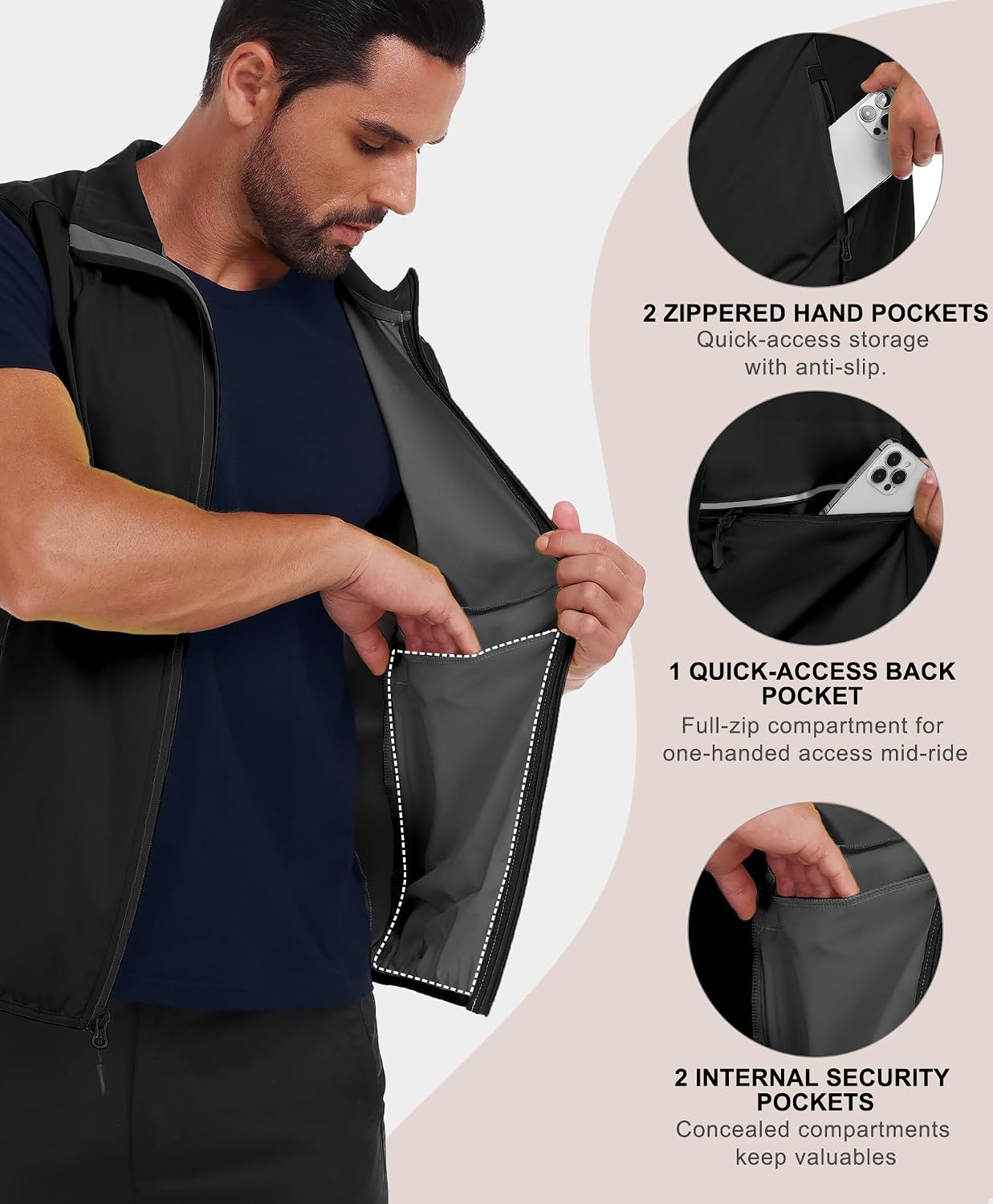 image:imageLittle Donkey Andy Mens Softshell Vest Lightweight Windproof Waterproof Windproof WaterResistant Shell 4Way Stretch Fabric Lightweight Softshell Vest Outdoor Running Cycling Golf Hiking TravelReflective Black