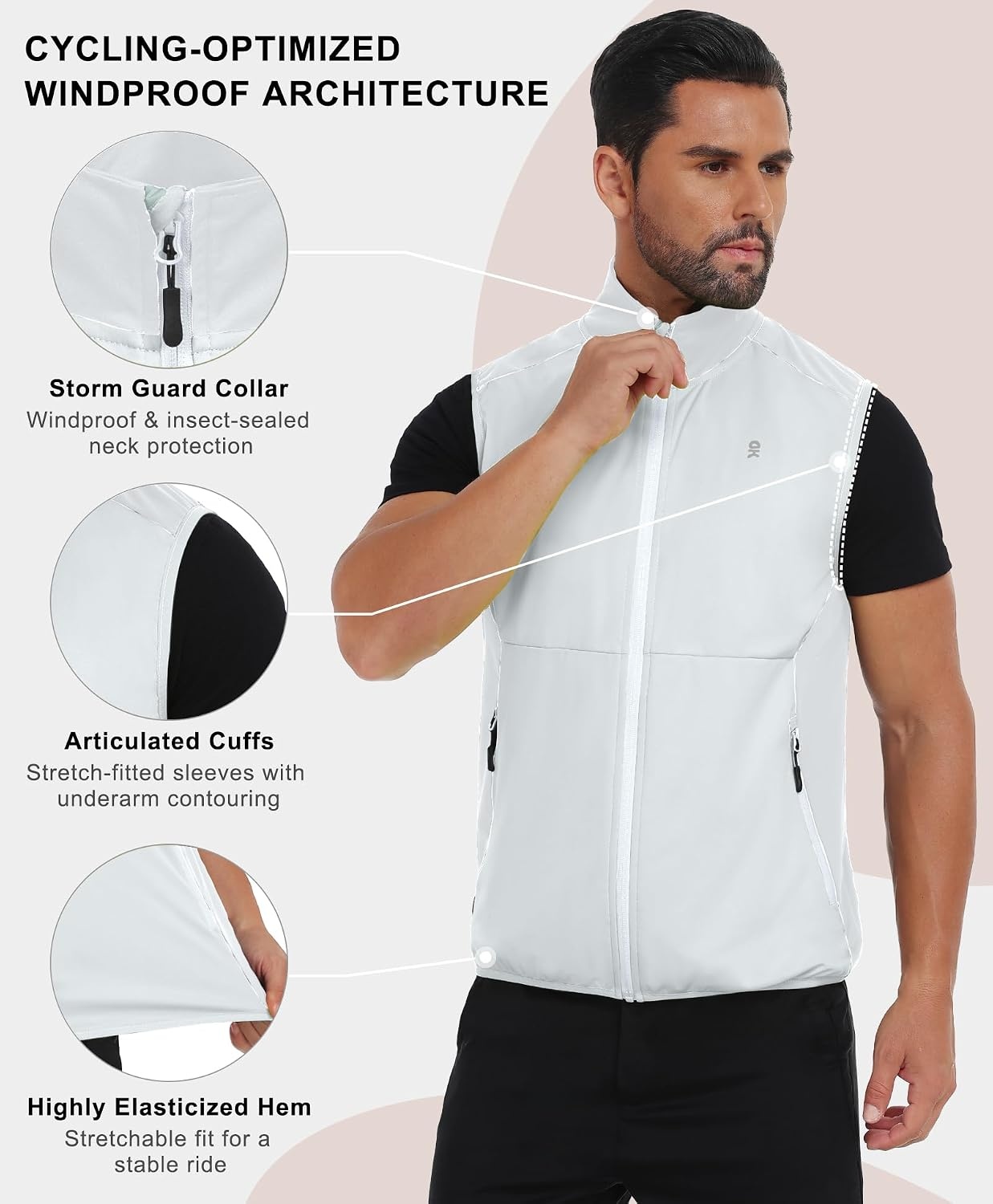 image:imageLittle Donkey Andy Mens Softshell Vest Lightweight Windproof Waterproof Windproof WaterResistant Shell 4Way Stretch Fabric Lightweight Softshell Vest Outdoor Running Cycling Golf Hiking TravelReflective White