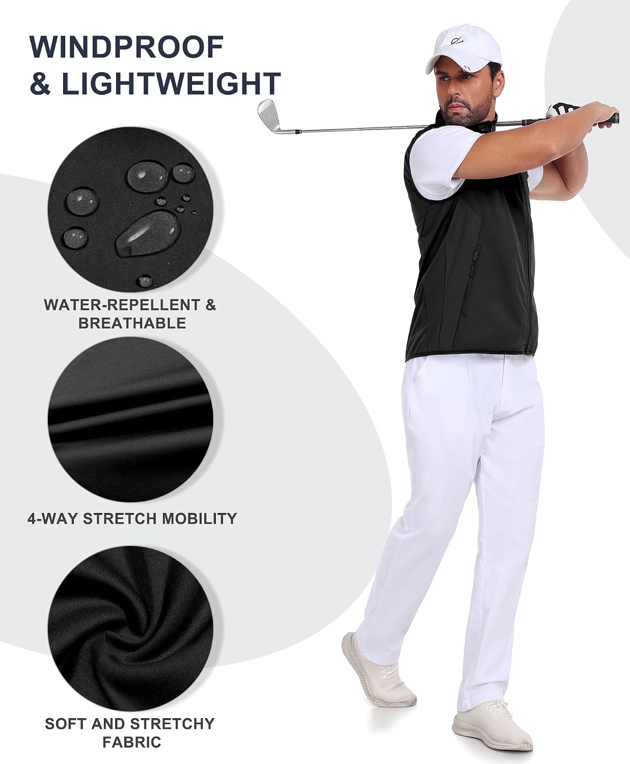 image:imageLittle Donkey Andy Mens Softshell Vest Lightweight Windproof Waterproof Windproof WaterResistant Shell 4Way Stretch Fabric Lightweight Softshell Vest Outdoor Running Cycling Golf Hiking TravelBasic Black