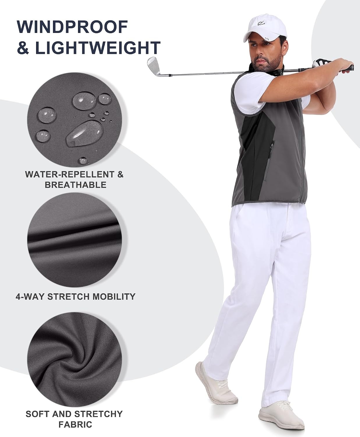 image:imageLittle Donkey Andy Mens Softshell Vest Lightweight Windproof Waterproof Windproof WaterResistant Shell 4Way Stretch Fabric Lightweight Softshell Vest Outdoor Running Cycling Golf Hiking TravelBasic Gray Black