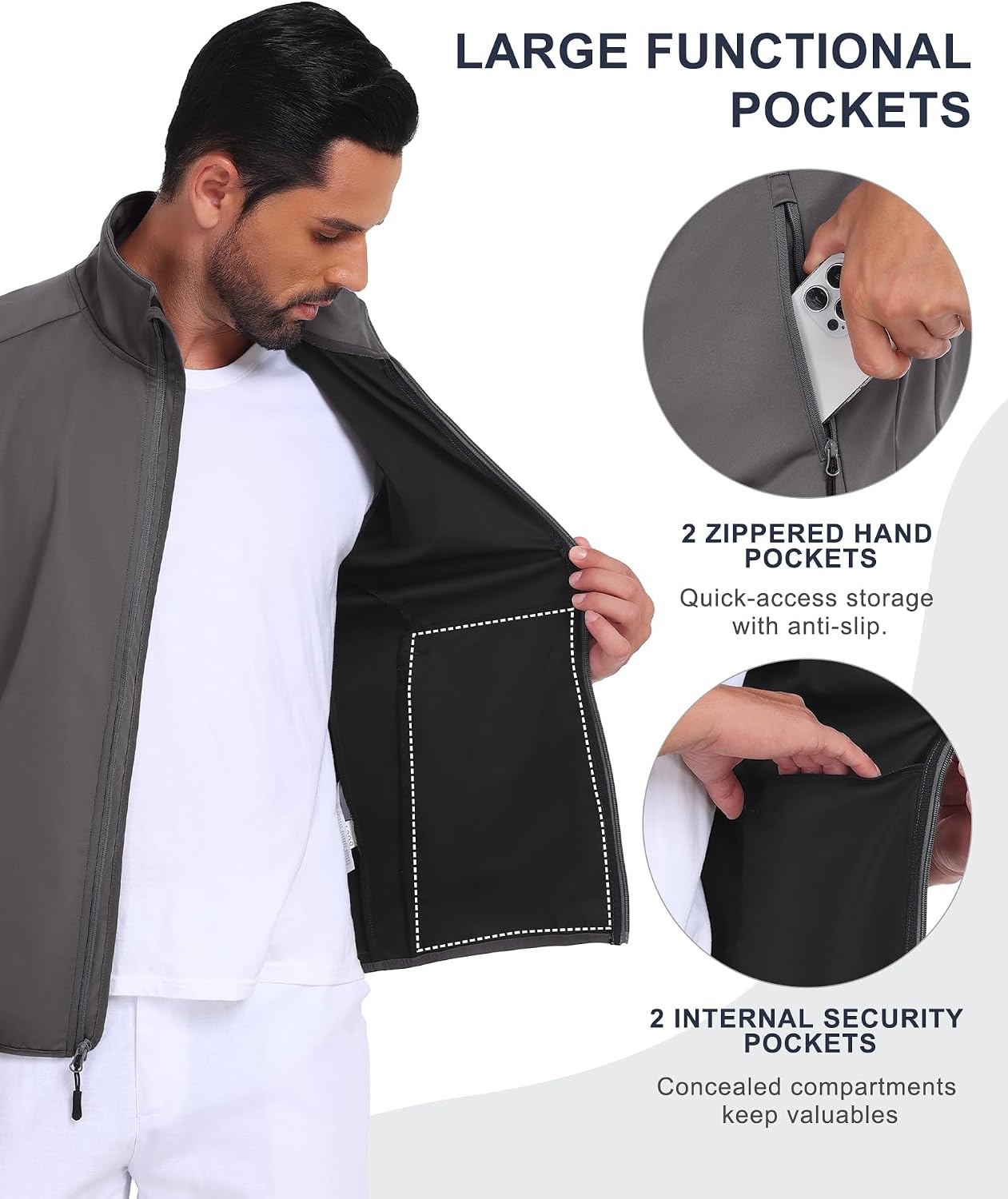 image:imageLittle Donkey Andy Mens Softshell Vest Lightweight Windproof Waterproof Windproof WaterResistant Shell 4Way Stretch Fabric Lightweight Softshell Vest Outdoor Running Cycling Golf Hiking TravelBasic Pure Gray