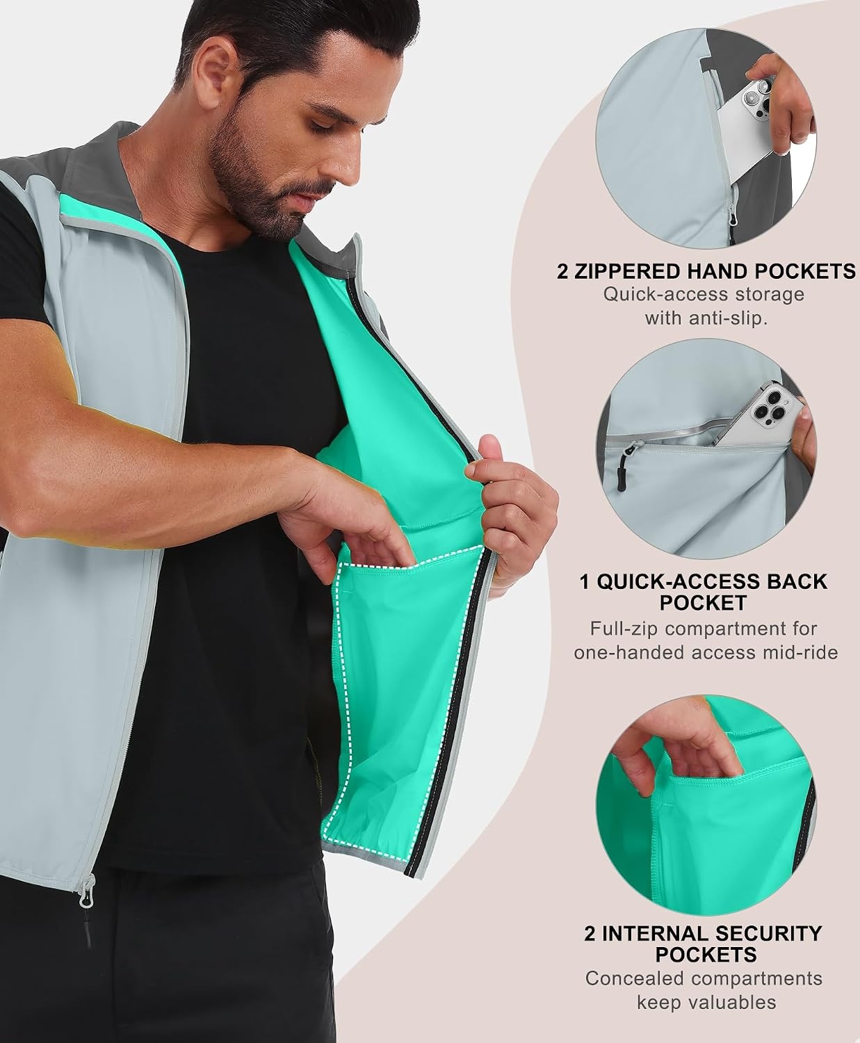 image:imageLittle Donkey Andy Mens Softshell Vest Lightweight Windproof Waterproof Windproof WaterResistant Shell 4Way Stretch Fabric Lightweight Softshell Vest Outdoor Running Cycling Golf Hiking TravelReflective Light Grey