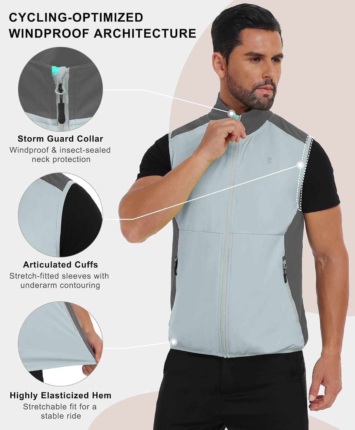 image:imageLittle Donkey Andy Mens Softshell Vest Lightweight Windproof Waterproof Windproof WaterResistant Shell 4Way Stretch Fabric Lightweight Softshell Vest Outdoor Running Cycling Golf Hiking TravelReflective Light Grey
